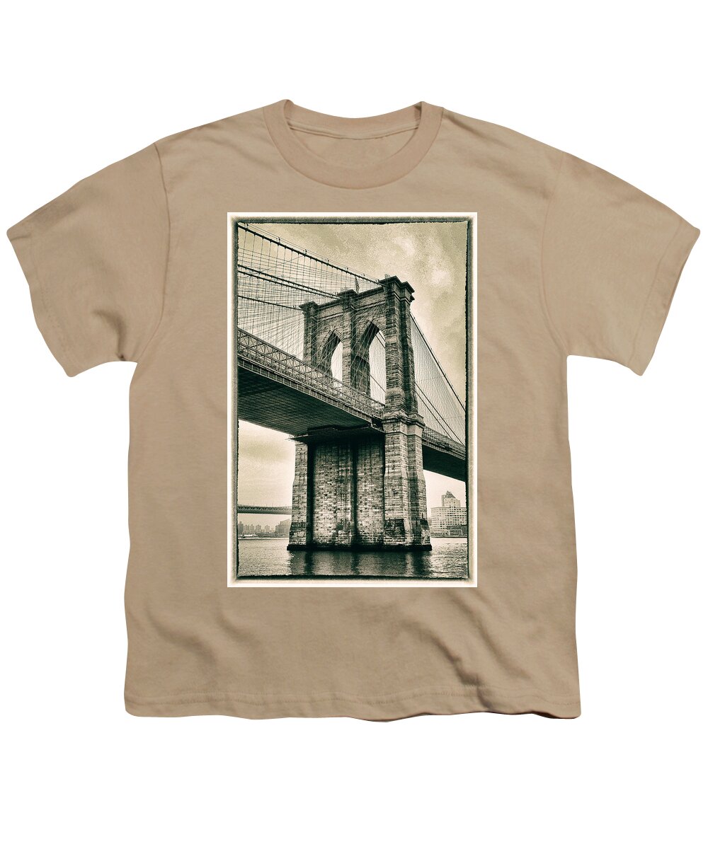 Bridge Youth T-Shirt featuring the photograph Brooklyn Bridge Sepia by Jessica Jenney