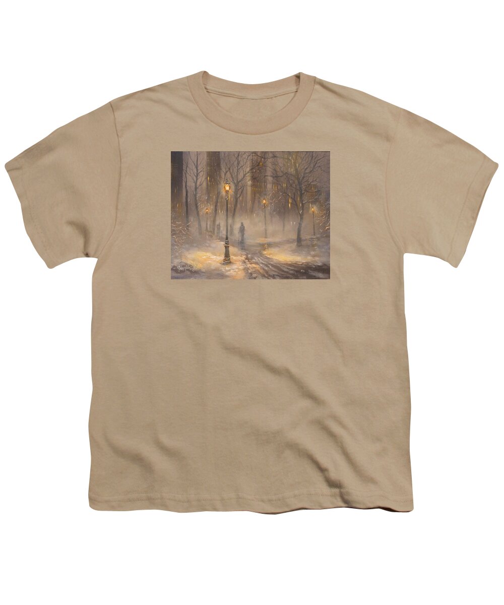 New York Youth T-Shirt featuring the painting Central Park After Dark by Tom Shropshire