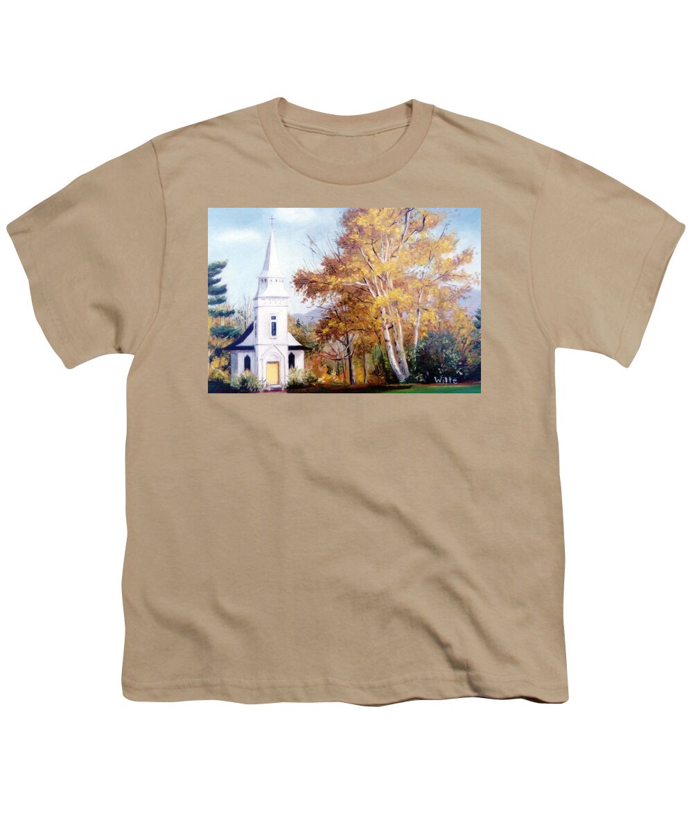 Church With Steeple Youth T-Shirt featuring the painting Church at Sugar Hill by Marie Witte