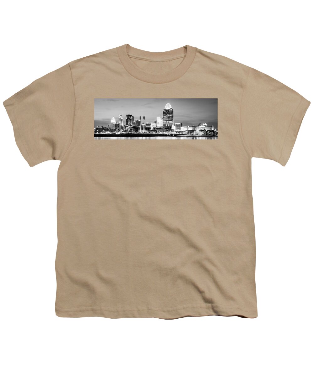 2012 Youth T-Shirt featuring the photograph Cincinnati Skyline Black and White Panorama Photo by Paul Velgos