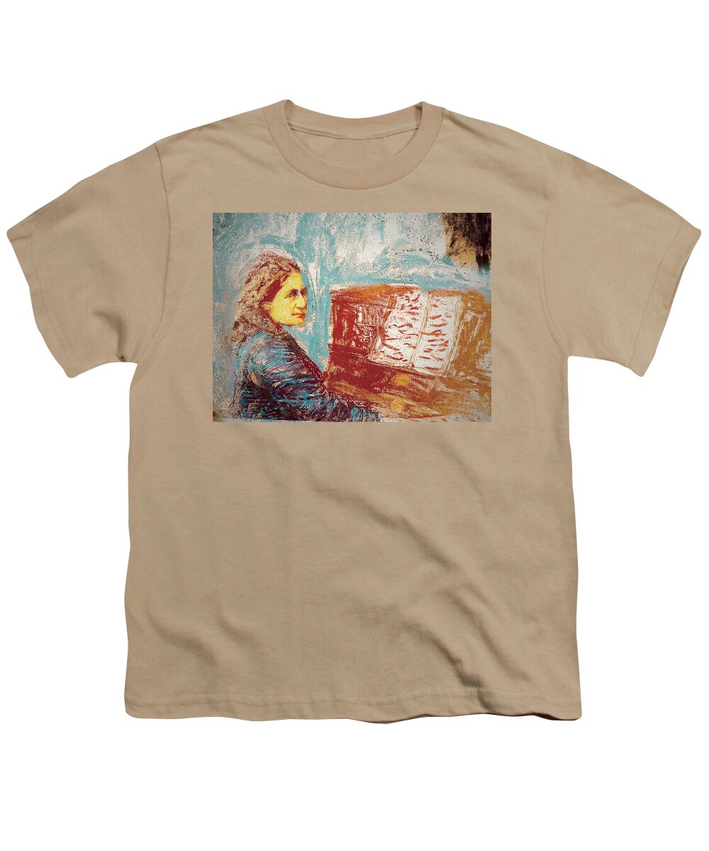 Clara Schumann At Piano Youth T-Shirt featuring the drawing Clara Schumann Study by Bencasso Barnesquiat