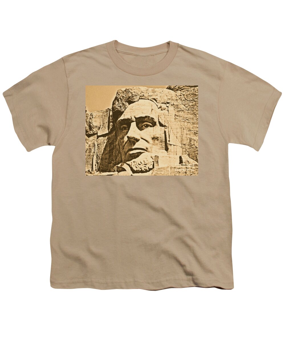 Mount Rushmore Youth T-Shirt featuring the photograph Close Up of President Abraham Lincoln on Mount Rushmore South Dakota Rustic Digital Art by Shawn O'Brien