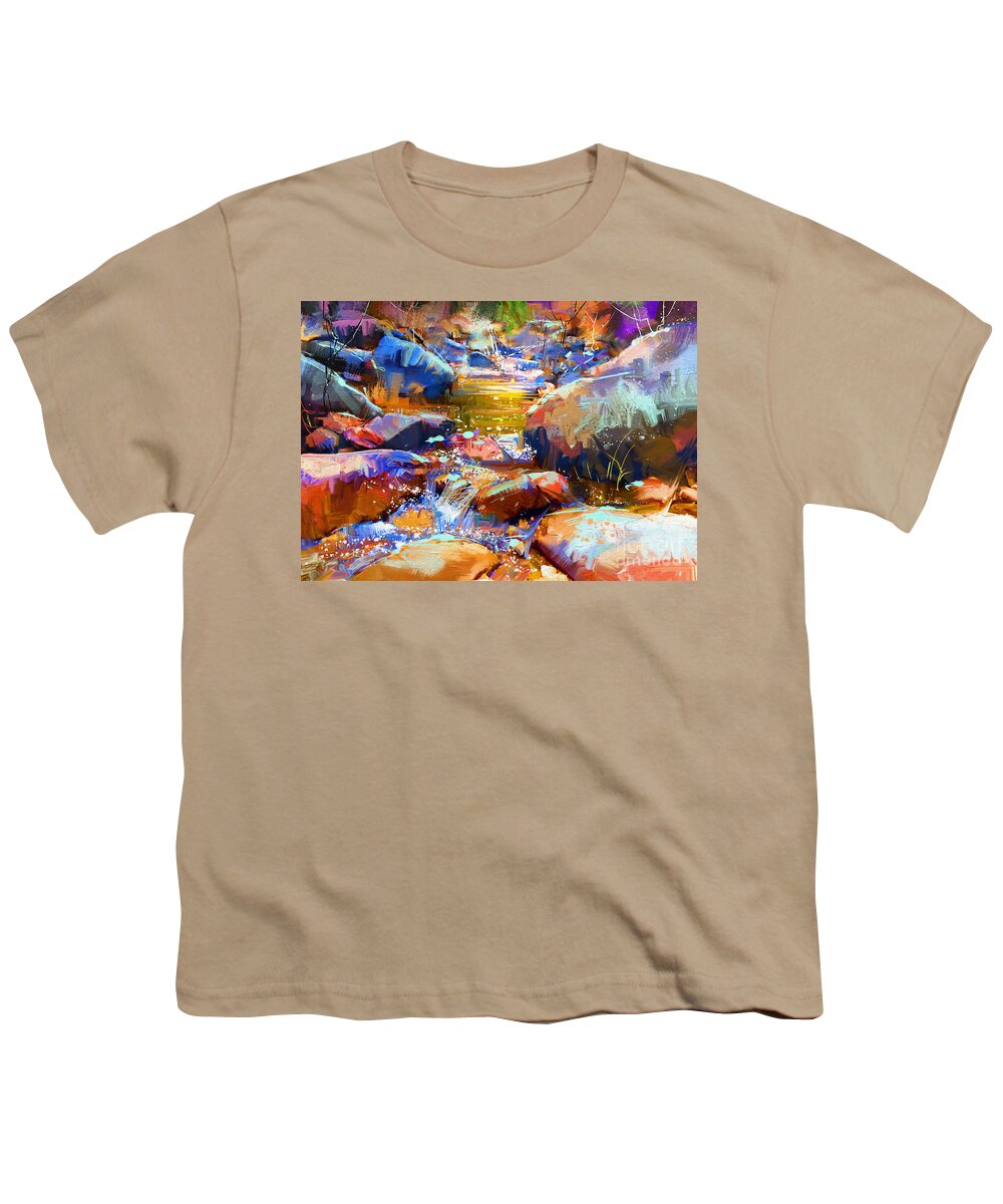 Art Youth T-Shirt featuring the painting Colorful Stones by Tithi Luadthong