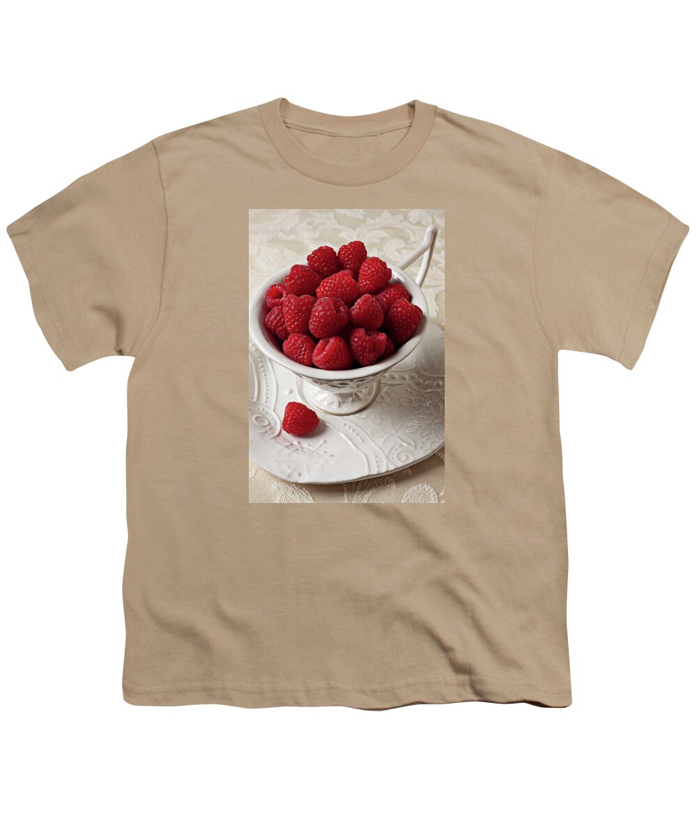 Raspberries Fruit Cup Food Berry Youth T-Shirt featuring the photograph Cup full of raspberries by Garry Gay