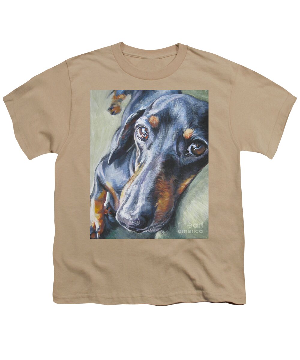 Dog Youth T-Shirt featuring the painting Dachshund black and tan by Lee Ann Shepard