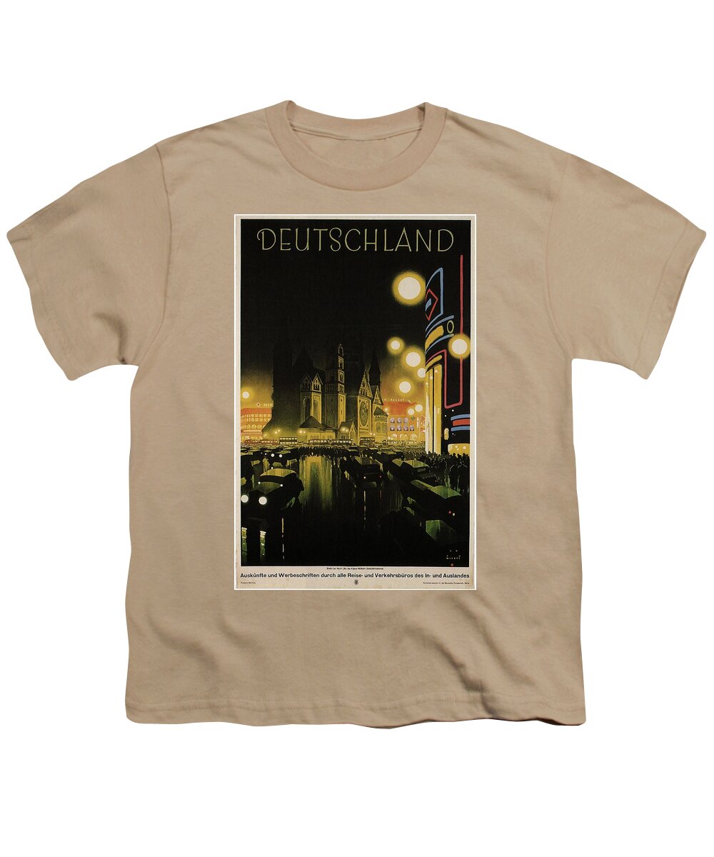 Deutschland Youth T-Shirt featuring the painting Deutschland Vintage Travel Poster - Black and Yellow by Studio Grafiikka