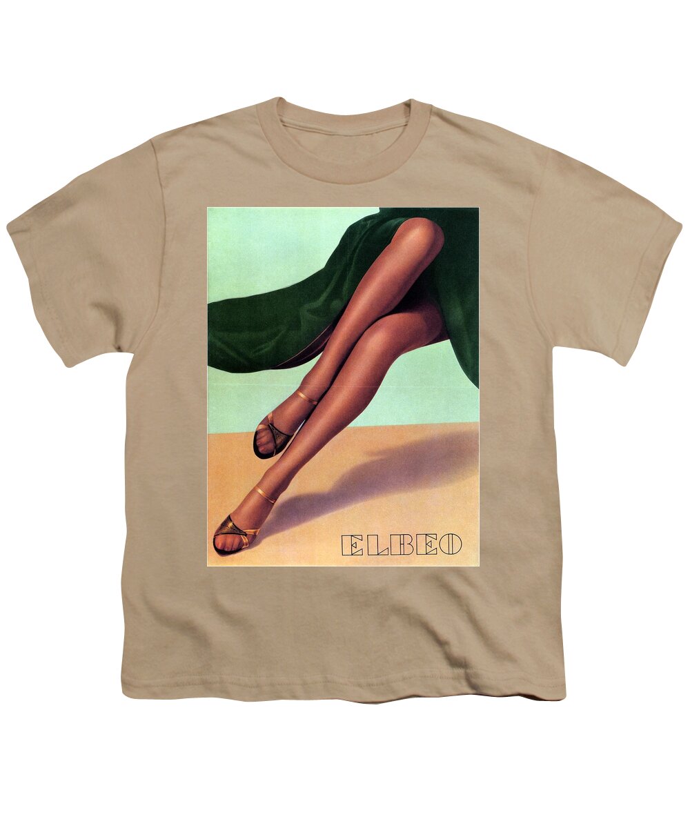 Elbeo Youth T-Shirt featuring the mixed media Elbeo Tights and Stockings - High Heels - Vintage Advertising Poster by Studio Grafiikka