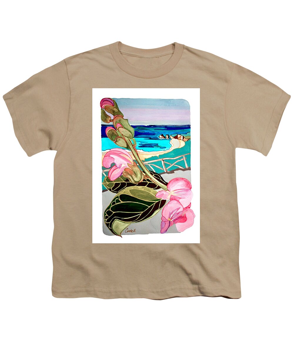 Island Flora Youth T-Shirt featuring the painting Elbow Bay - Bermuda by Joan Cordell