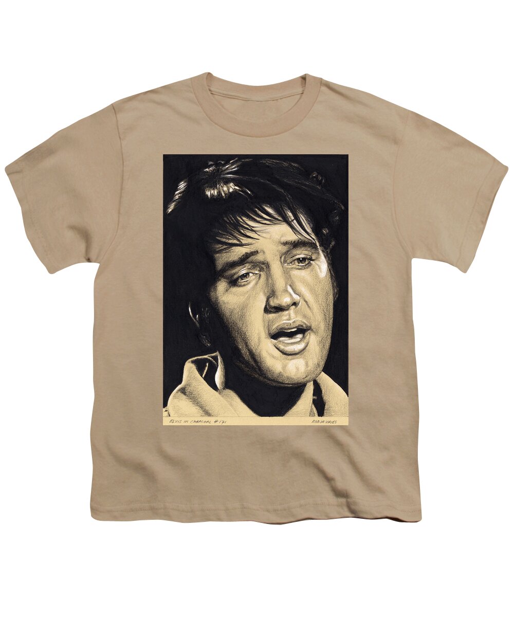 Elvis Youth T-Shirt featuring the drawing Elvis in Charcoal no.171, No title by Rob De Vries