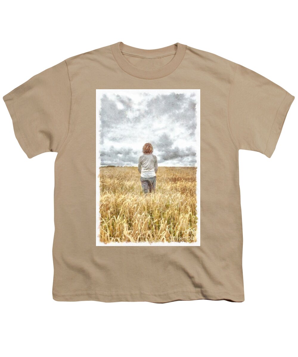 Woman Youth T-Shirt featuring the painting Fields of Gold by Edward Fielding