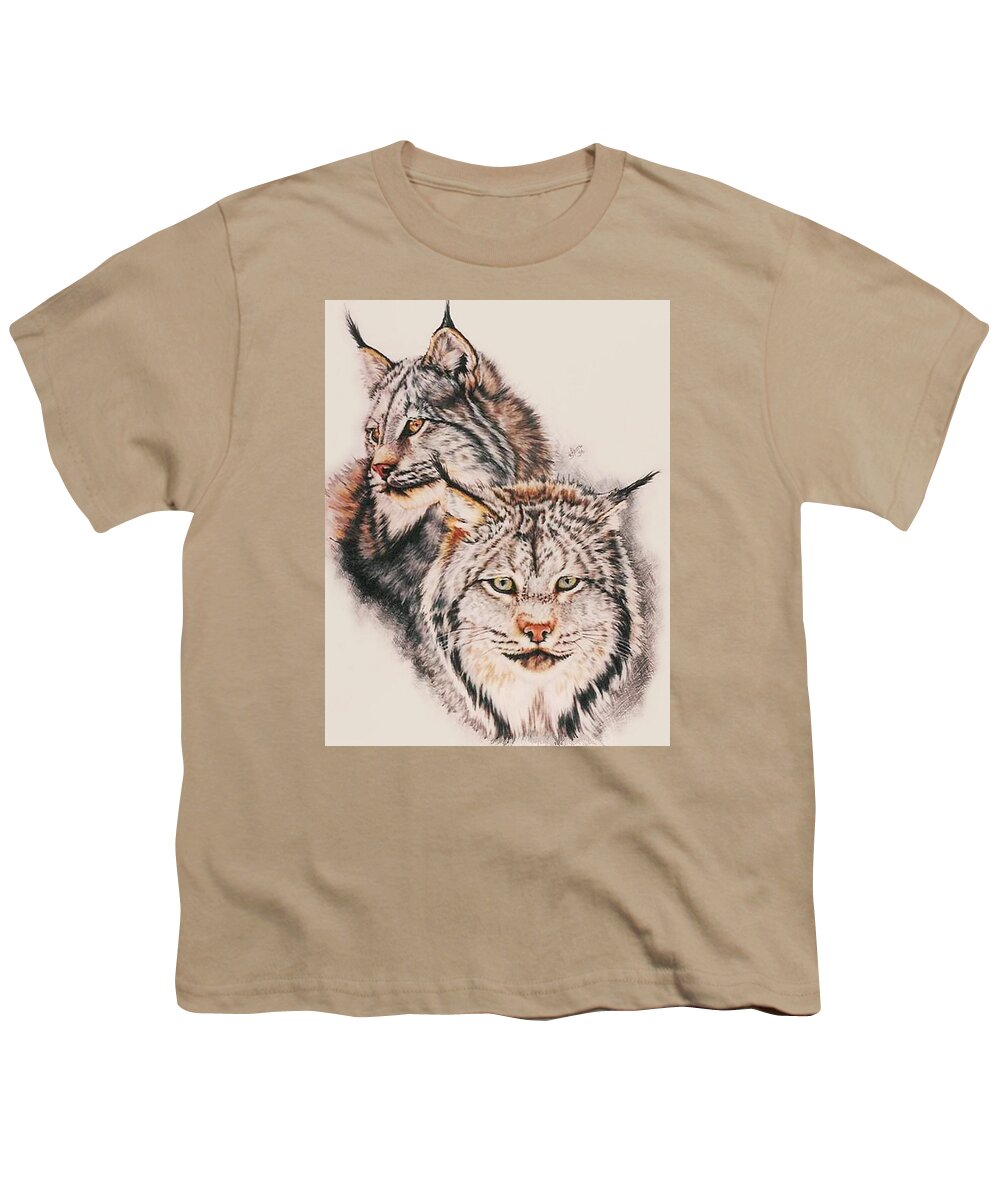 Lynx Youth T-Shirt featuring the drawing Fire and Ice by Barbara Keith