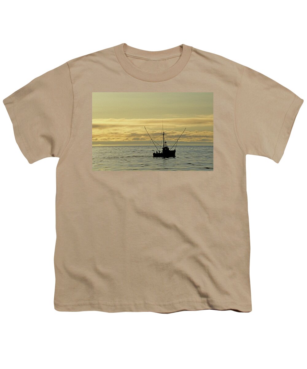Commercial Fishing. Sunset Youth T-Shirt featuring the photograph Fishing off Santa Cruz by David Shuler