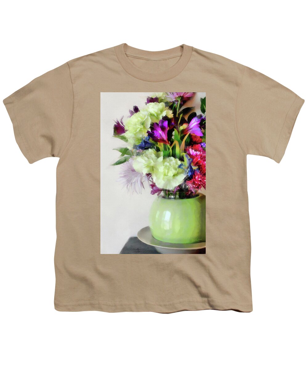 Flowers Youth T-Shirt featuring the digital art Floral Bouquet in Green by JGracey Stinson