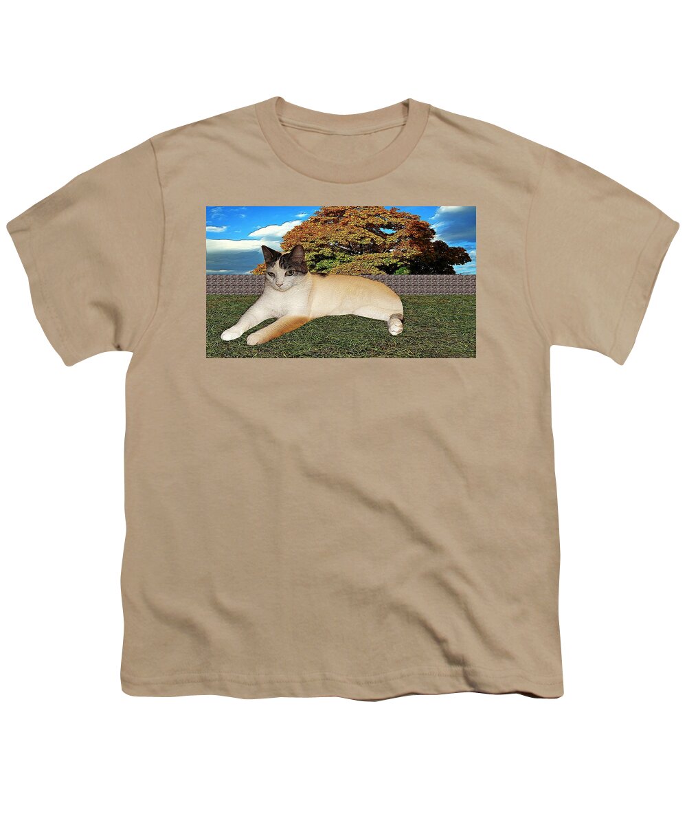 Cats Youth T-Shirt featuring the digital art Giant cat by Karl Rose