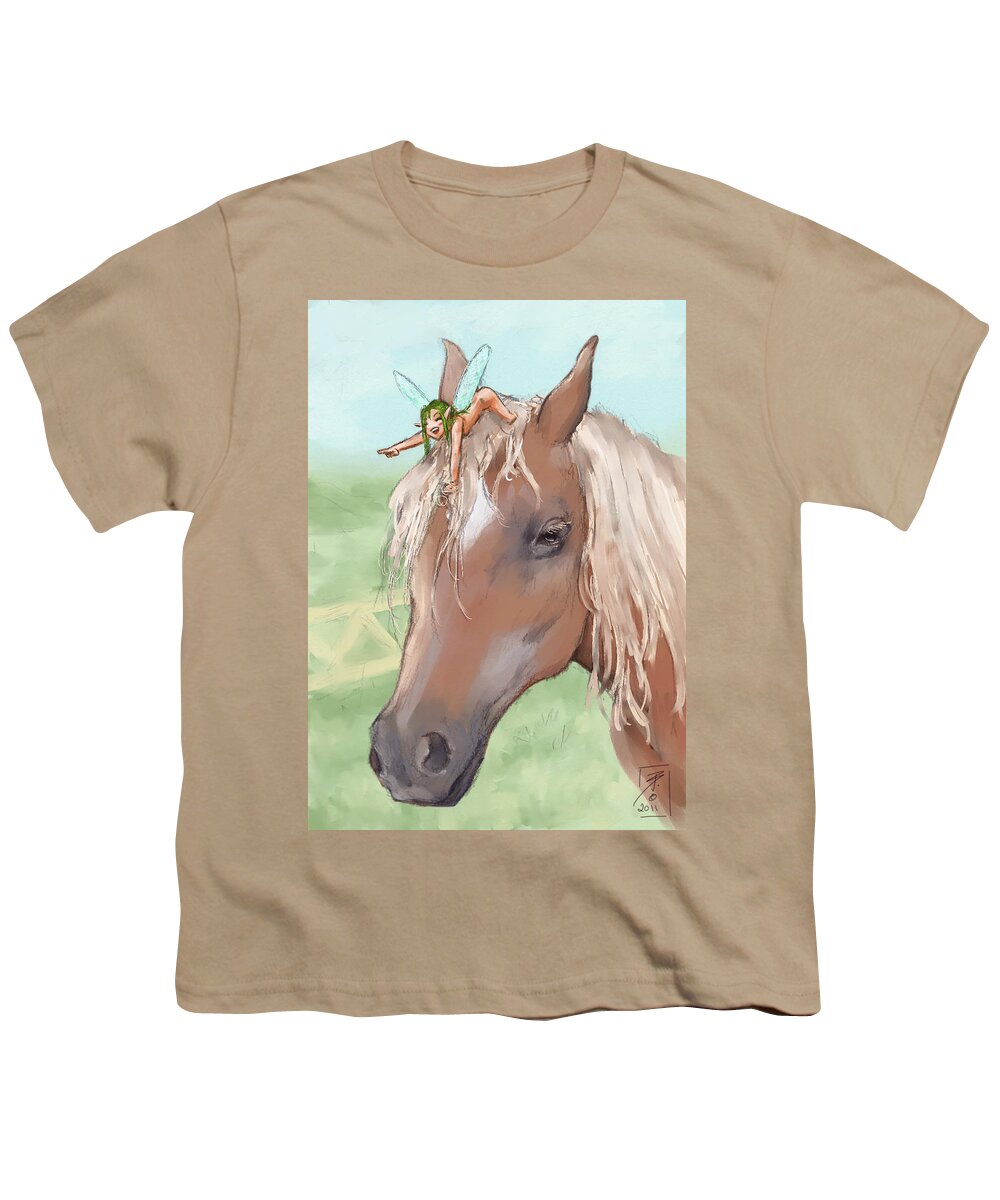 Horse Youth T-Shirt featuring the drawing Giddy Up by Brandy Woods