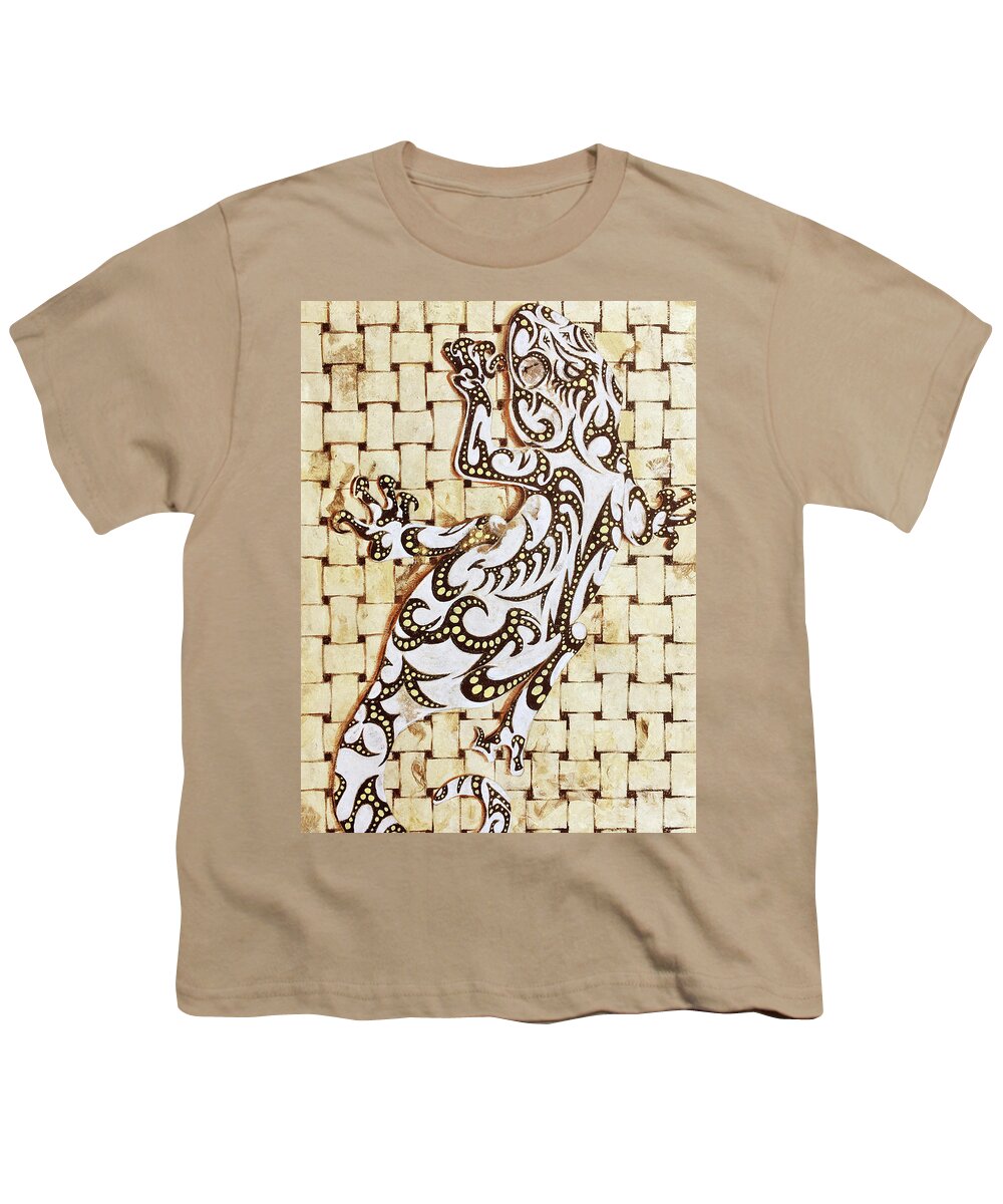 Gecko Youth T-Shirt featuring the painting G O L D E N  . G E C K O by J U A N - O A X A C A