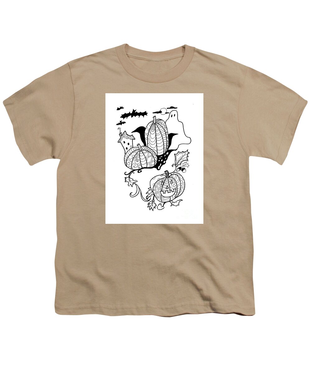 Ink Youth T-Shirt featuring the drawing Halloween Ink Coloring Book Image by Robin Pedrero