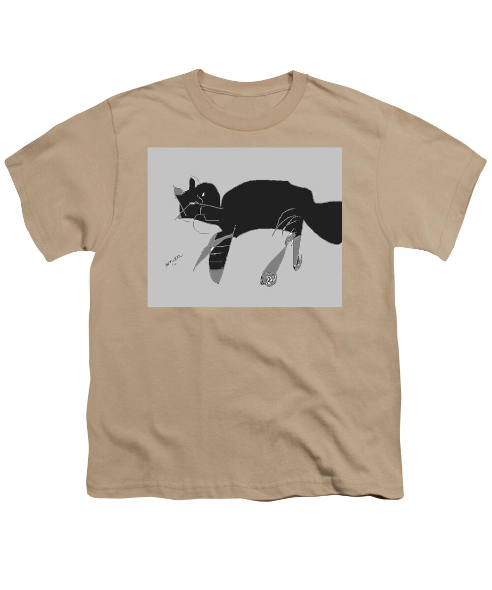Cat Youth T-Shirt featuring the drawing Horatio Tobias Greyscale by Anita Dale Livaditis