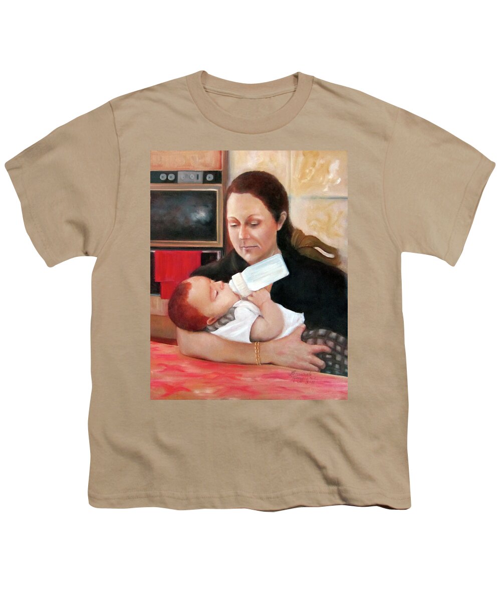 Mothers Day Youth T-Shirt featuring the painting In Mother's Arms by Leonardo Ruggieri
