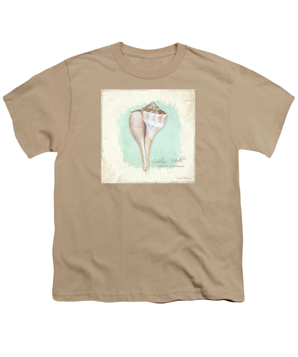 Lightning Whelk Shell Youth T-Shirt featuring the painting Inspired Coast VII - Lightning Whelk Shell on Board by Audrey Jeanne Roberts