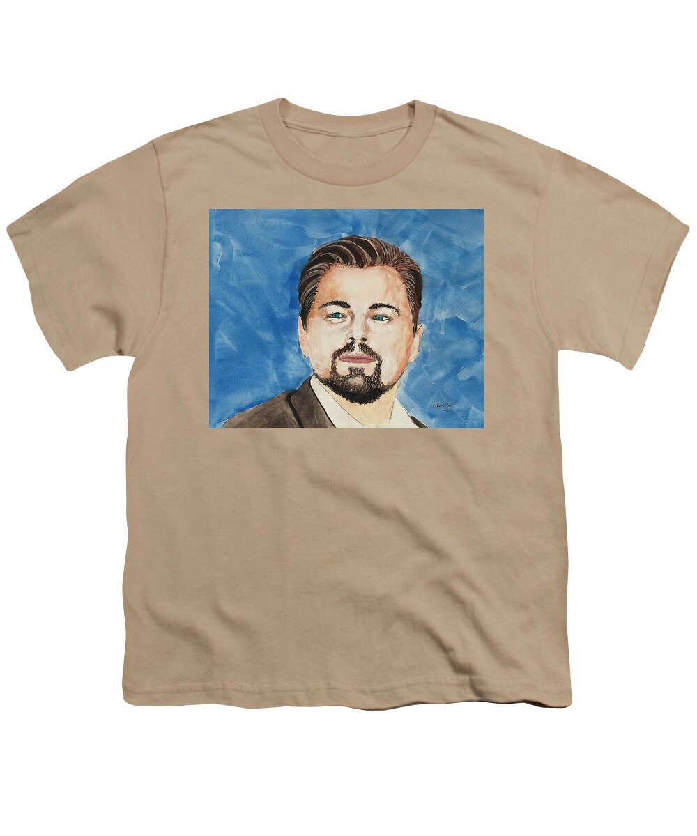 Leonardo Youth T-Shirt featuring the painting Leonardo DiCaprio 30 Minutes Watercolor Painting by Edwin Alverio