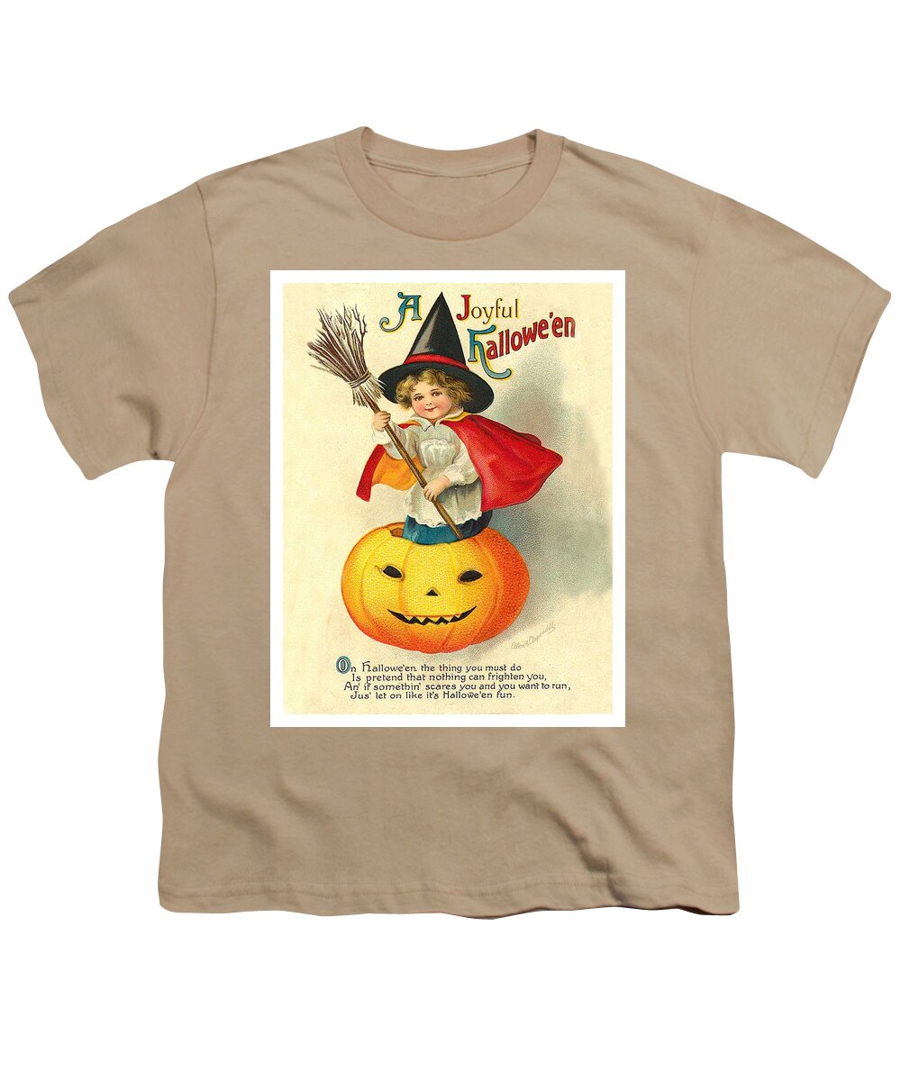 Little Witch Youth T-Shirt featuring the mixed media Little witch inside pumpkin by Long Shot