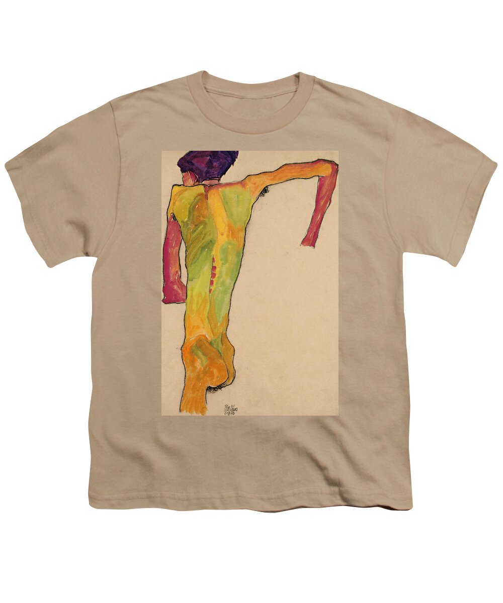 Egon Schiele Youth T-Shirt featuring the drawing Male Nude, Propping Himself Up by Egon Schiele