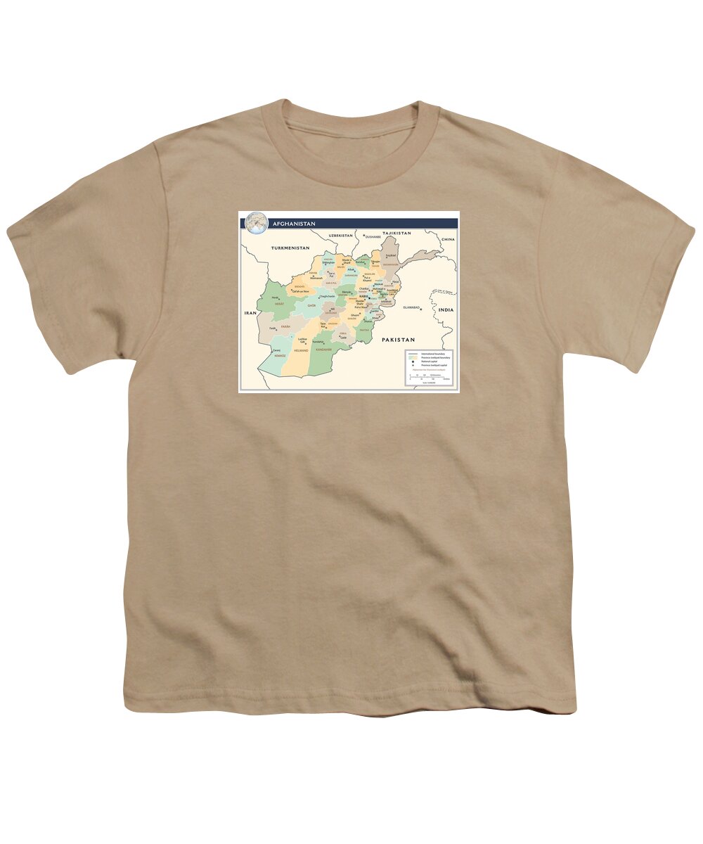 Afghan Youth T-Shirt featuring the mixed media Map of Afghanistan 2 by Roy Pedersen