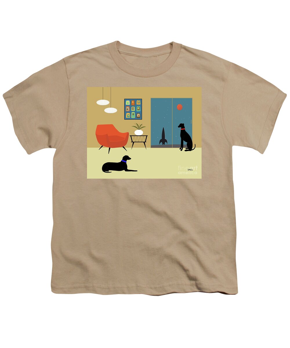 Mid Century Modern Youth T-Shirt featuring the digital art Mid Century Modern Dobermans #2 by Donna Mibus