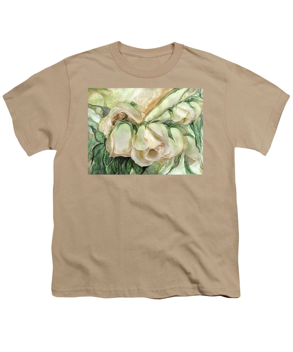Carol Cavalaris Youth T-Shirt featuring the mixed media Miracle Of A Rose Bud - Antique White by Carol Cavalaris