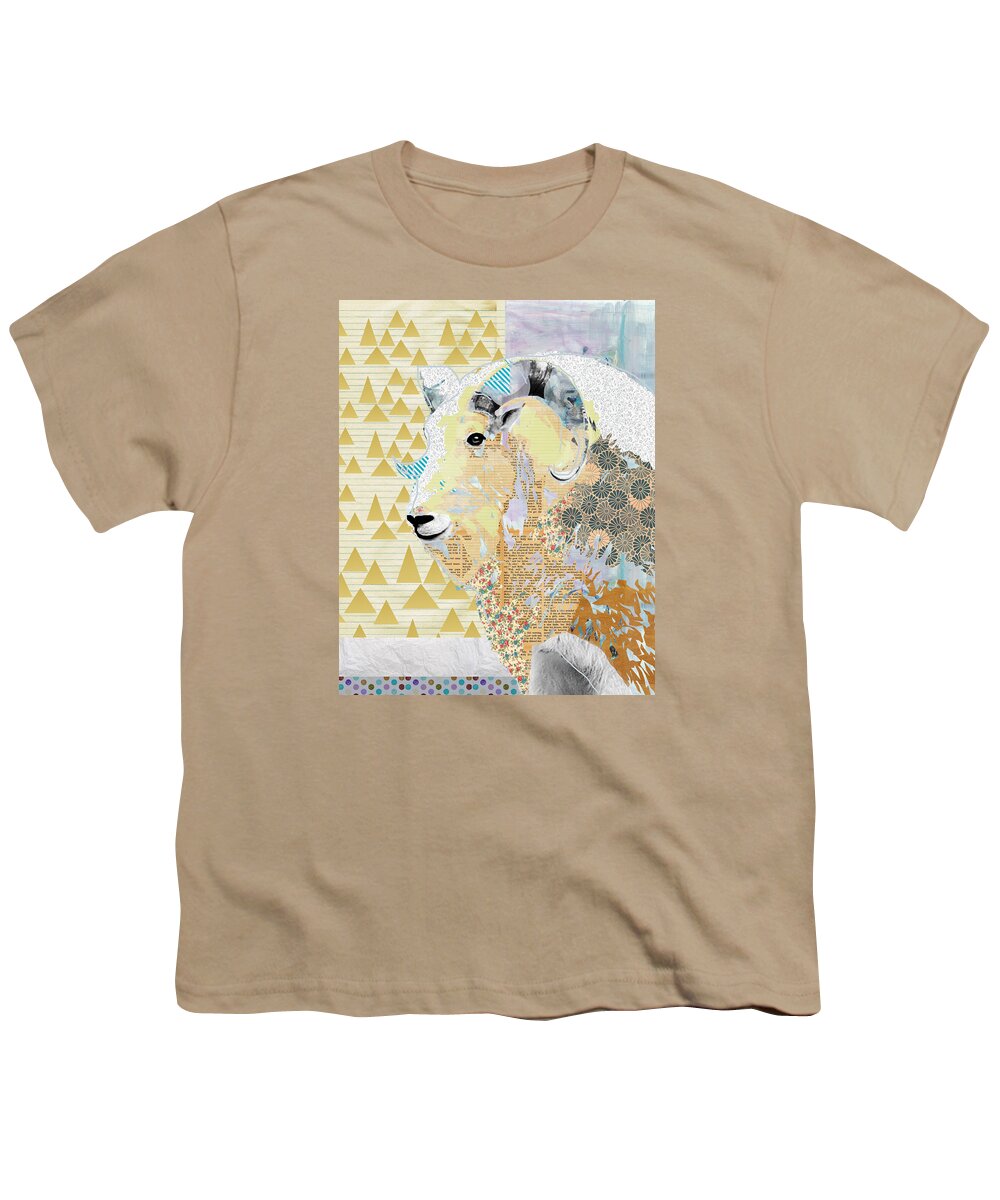 Mountain Youth T-Shirt featuring the mixed media Mountain Goat Collage by Claudia Schoen