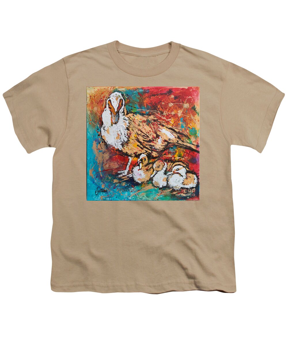 Muscovy Duck And Ducklings. Birds Youth T-Shirt featuring the painting Muscovy Ducklings by Jyotika Shroff