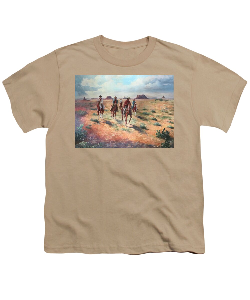 Cowboy Youth T-Shirt featuring the painting Navajo Riders by ML McCormick