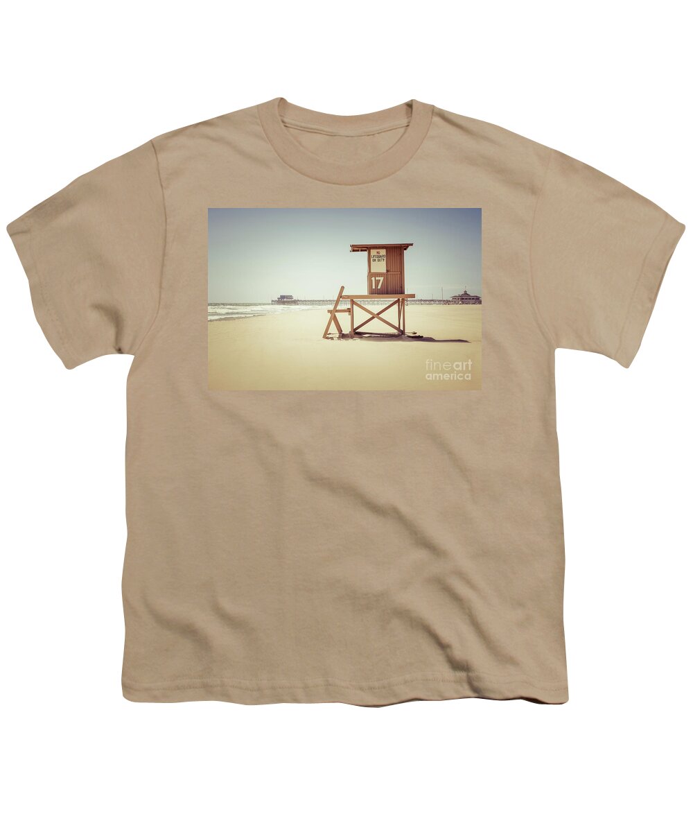 17th Youth T-Shirt featuring the photograph Newport Beach Pier and Lifeguard Tower 17 by Paul Velgos