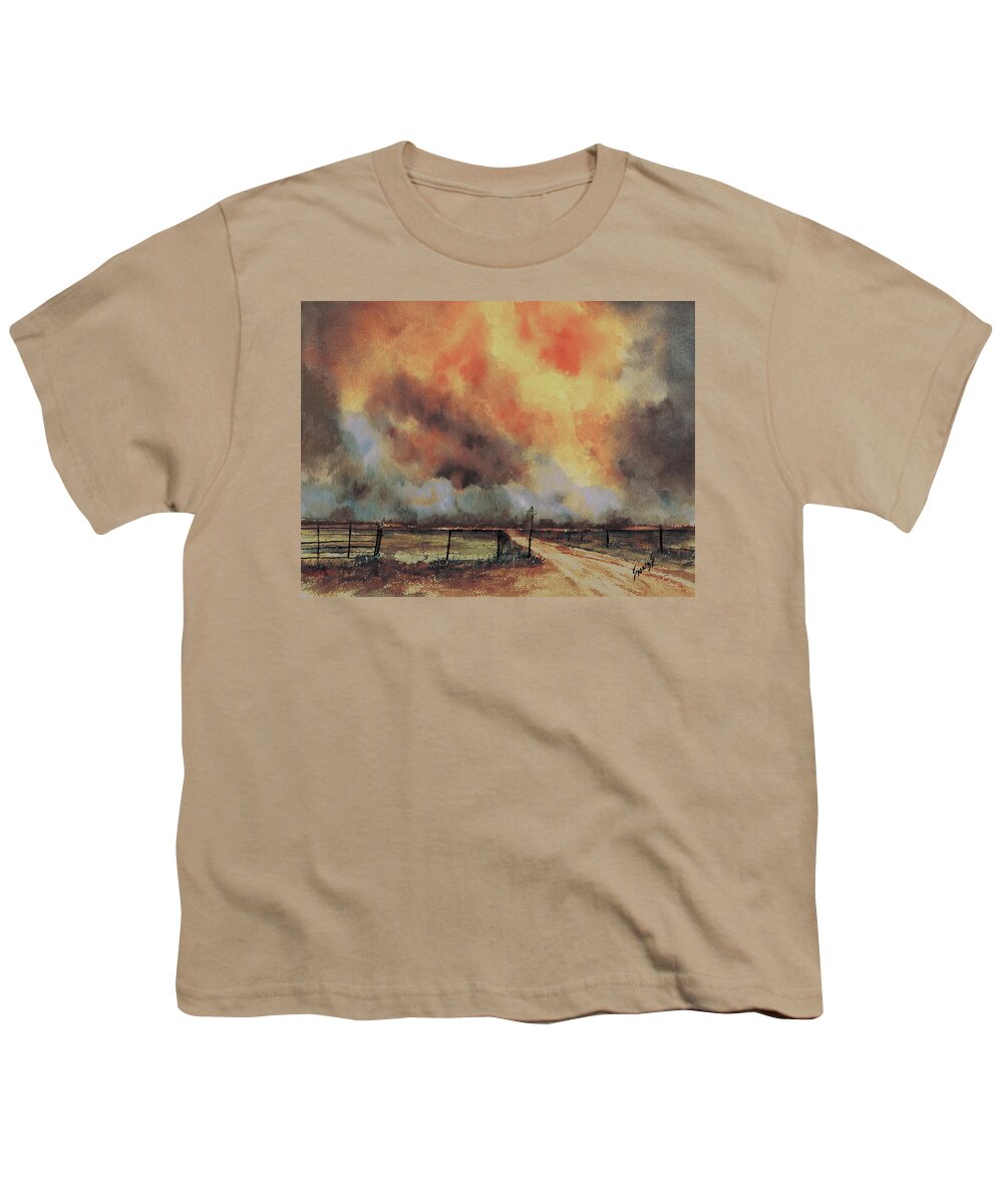 Oklahoma Youth T-Shirt featuring the painting Northwest Oklahoma Wildfire by Sam Sidders
