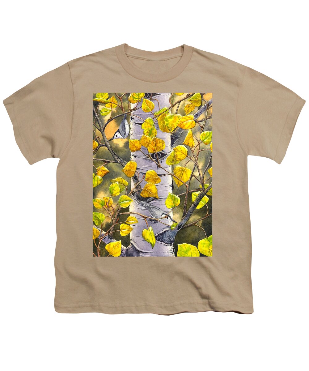 Nuthatch Youth T-Shirt featuring the painting Nuthatches by Catherine G McElroy