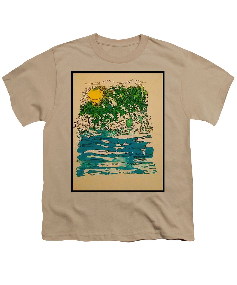 Landscape Youth T-Shirt featuring the mixed media Ocean #1 by Angela Weddle