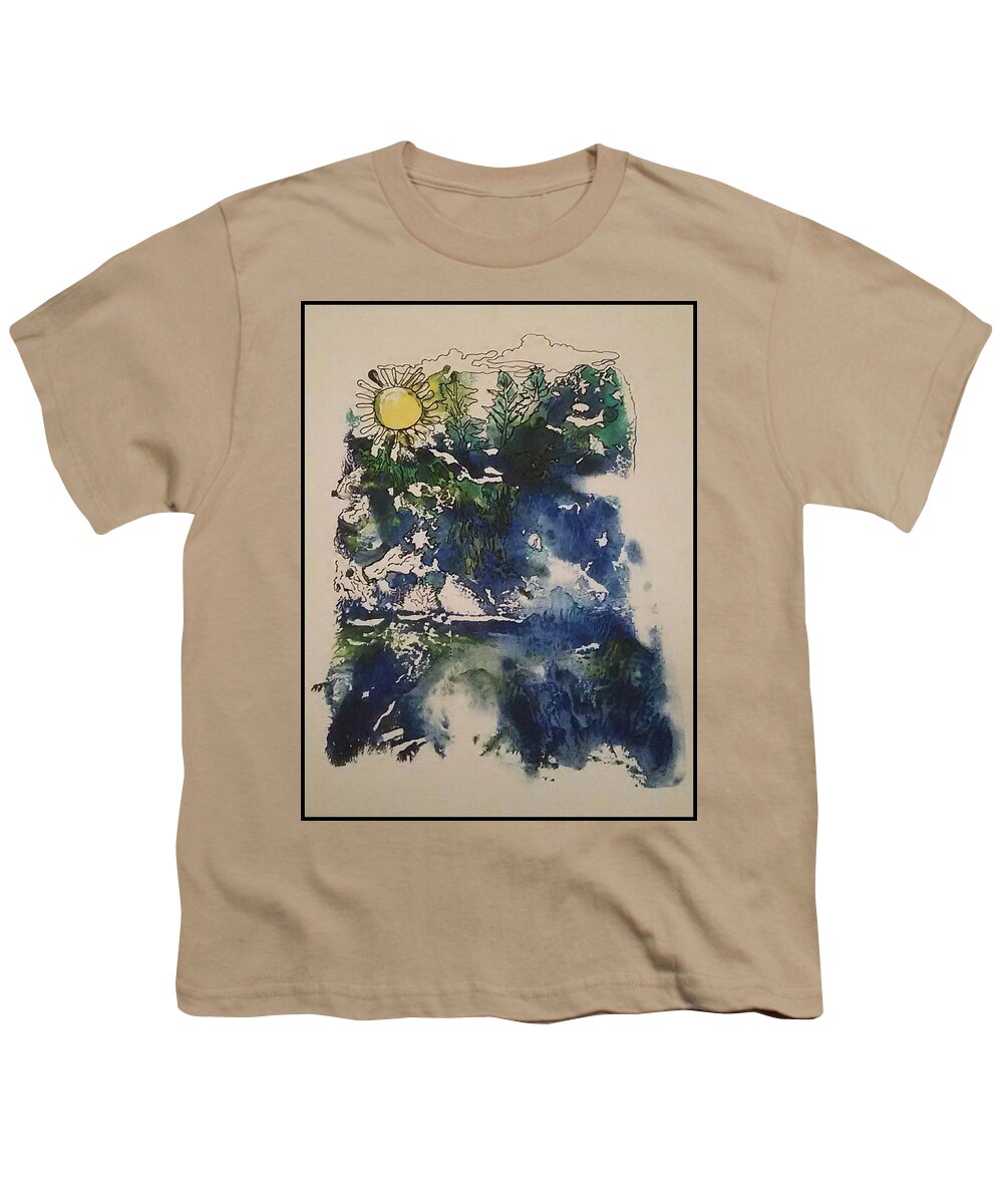 Landscape Youth T-Shirt featuring the mixed media Ocean#2 by Angela Weddle