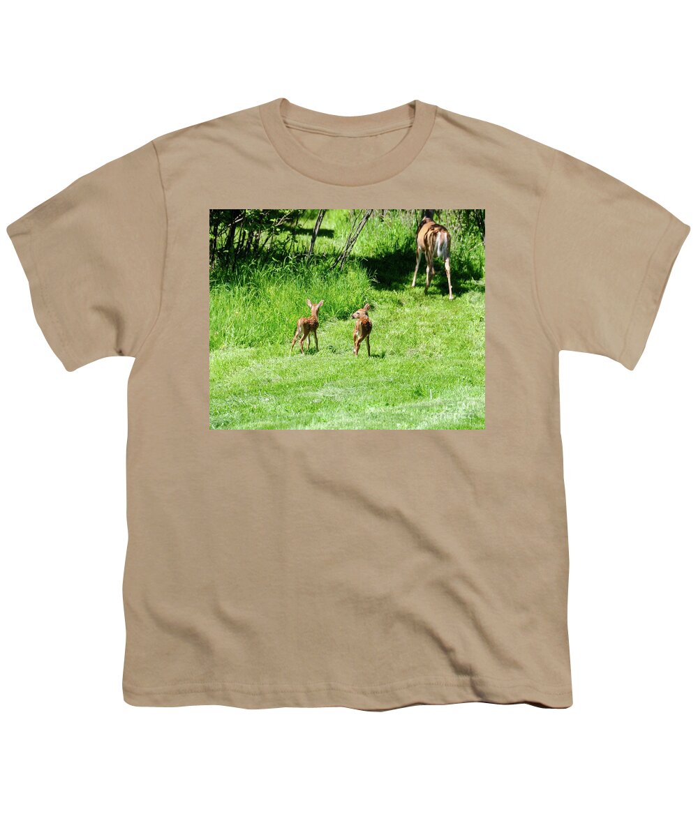 White-tailed Deer Youth T-Shirt featuring the photograph Off they go by Sandra Updyke