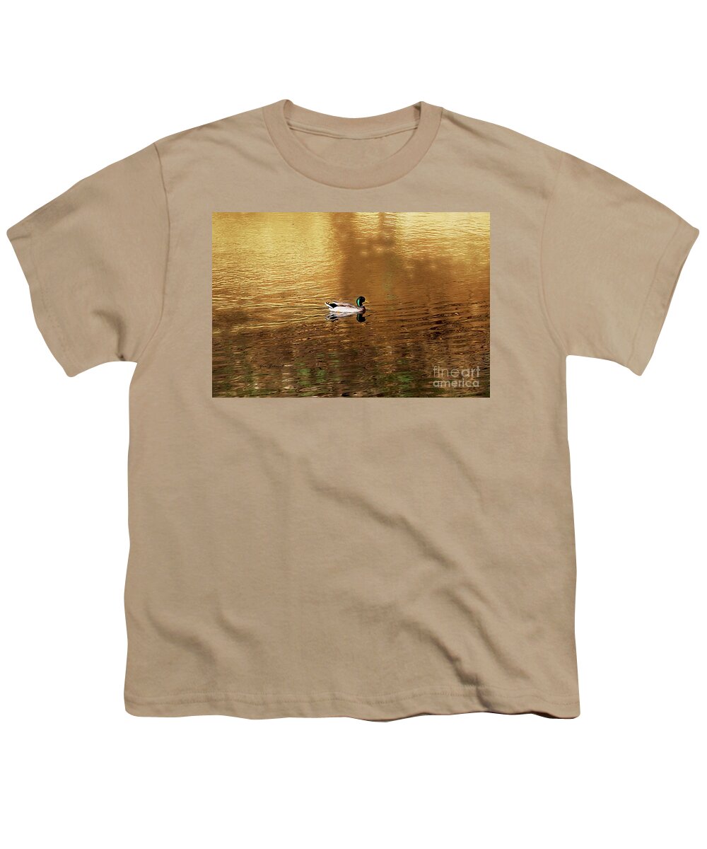 Mallard Duck Youth T-Shirt featuring the photograph On Golden Pond by Yumi Johnson