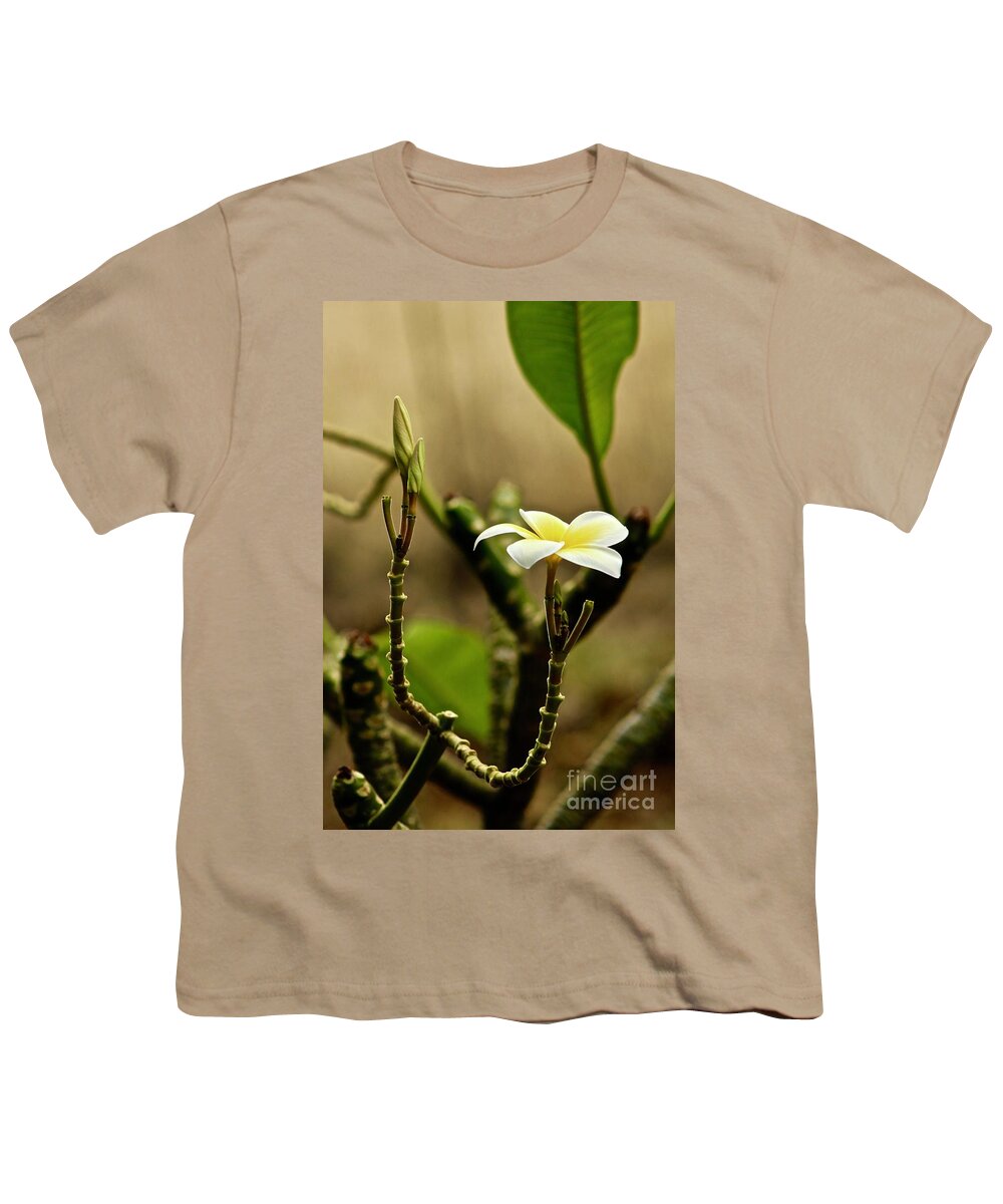 Plumeria Youth T-Shirt featuring the photograph One Blossom and a bud by Craig Wood