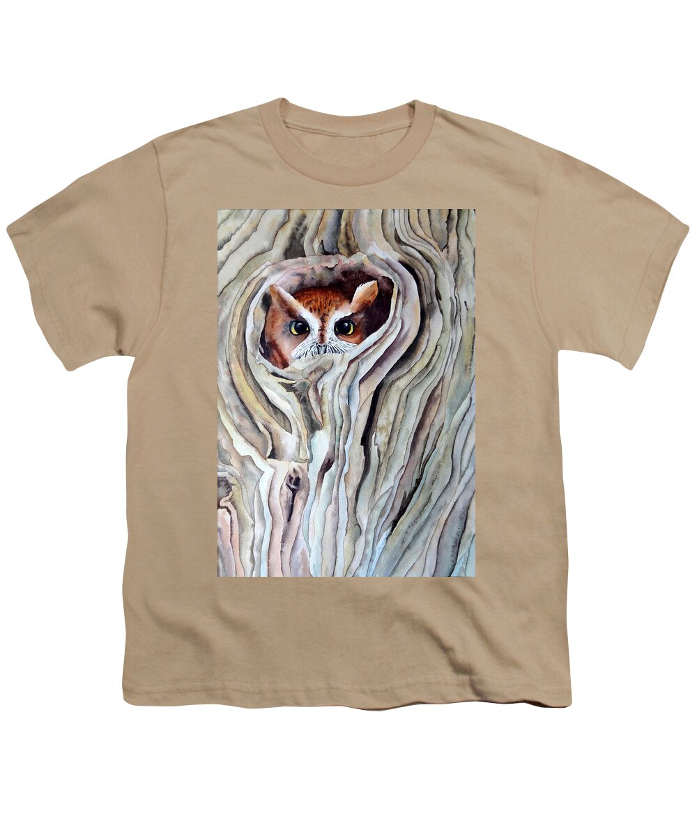 Owl Youth T-Shirt featuring the painting Owl by Laurel Best