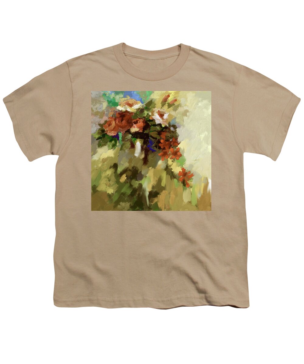 Nature Youth T-Shirt featuring the painting Painting 387 3 White and Red Roses by Mawra Tahreem