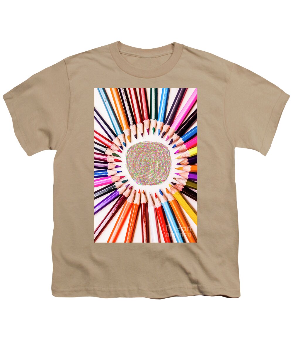 School Youth T-Shirt featuring the photograph Pencils and coloured circles by Jorgo Photography