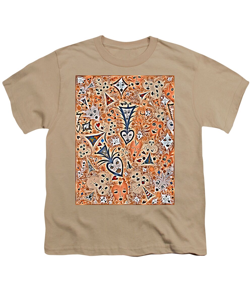 Lise Winne Youth T-Shirt featuring the digital art Playing Card Symbols with Faces in Rust by Lise Winne