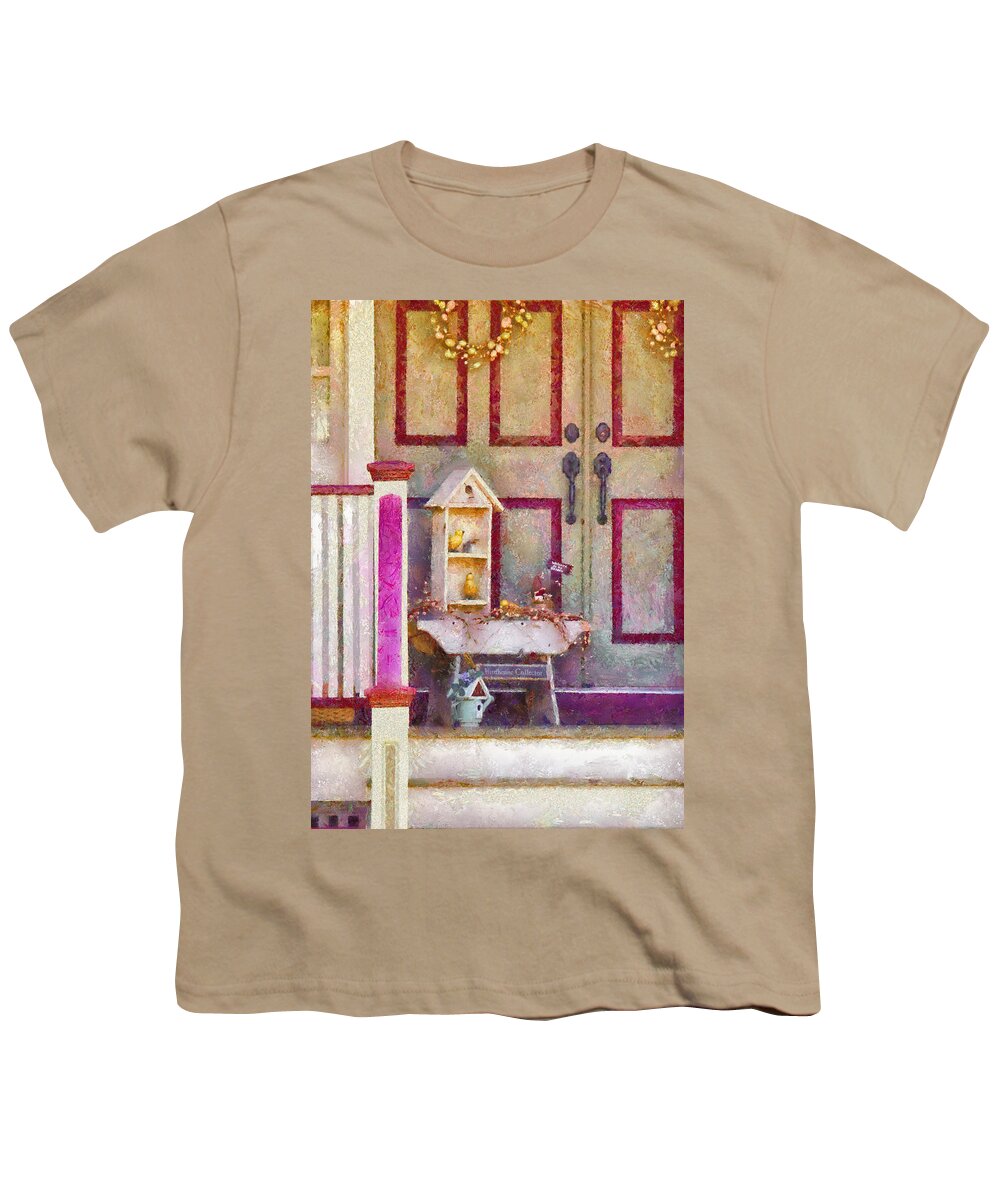 Savad Youth T-Shirt featuring the photograph Porch - Cranford NJ - The birdhouse collector by Mike Savad
