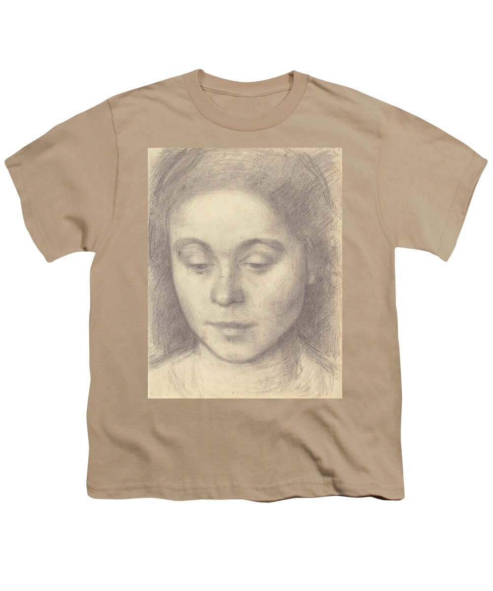 Danish Painters Youth T-Shirt featuring the drawing Portrait of Ida the Artist's Wife by Vilhelm Hammershoi