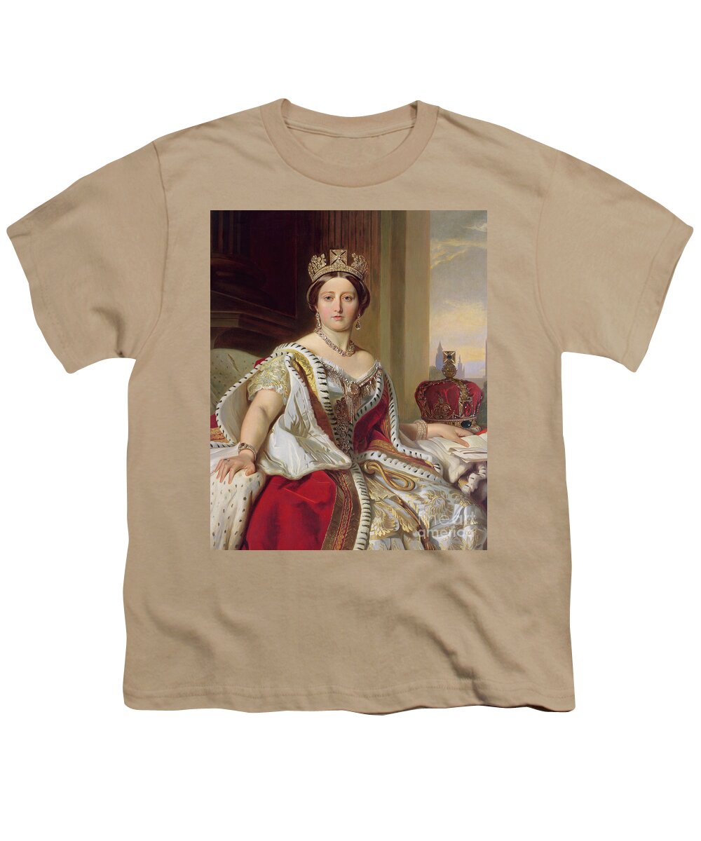 Female; Three-quarter Length; Seated; Crown; Ermine-trimmed Robe; Ermine; Jewellery; Jewelry; Queen; Royal; Imposing; Regal; Robes; Official; Formal; Young; Youth; Queen Youth T-Shirt featuring the painting Portrait of Queen Victoria by Franz Xavier Winterhalter