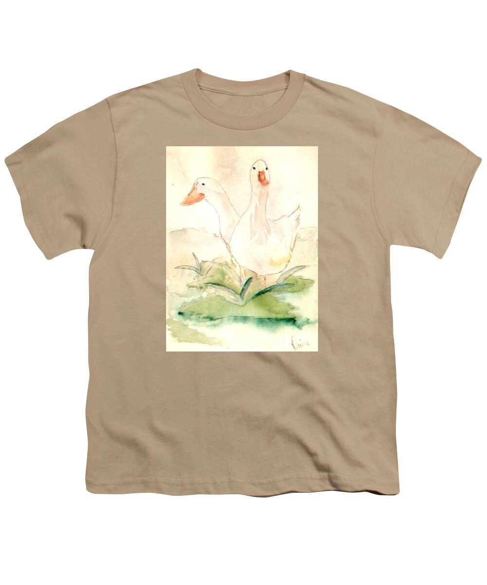 White Pekins Youth T-Shirt featuring the painting Pretty Pekins by Denise Tomasura