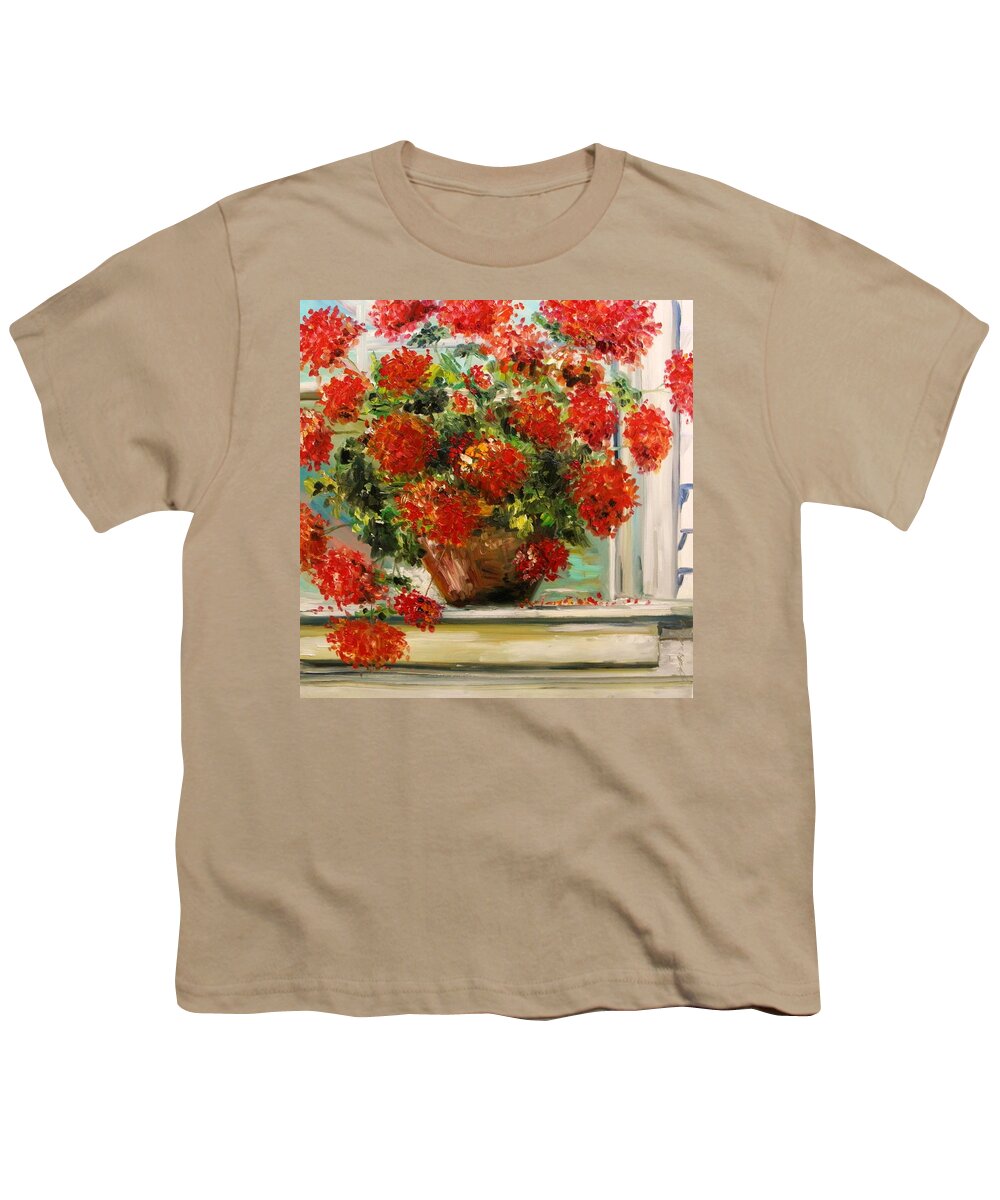 Red Geranium Youth T-Shirt featuring the painting Prize Geranium by John Williams